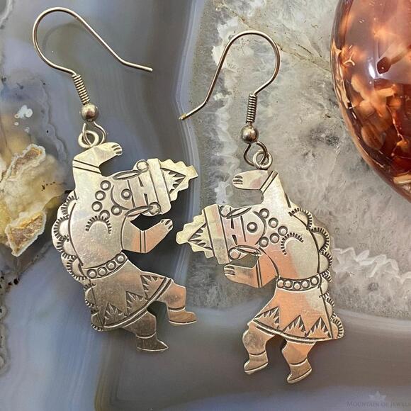 Vintage Signed Native American Sterling Silver Dancer Dangle Earrings For Women - Picture 3 of 10